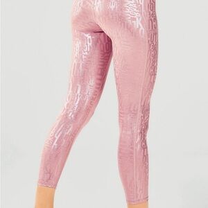 Fabletics Define High Waisted 7/8 Leggings Pink Shiny Kick Butt Rosebloom